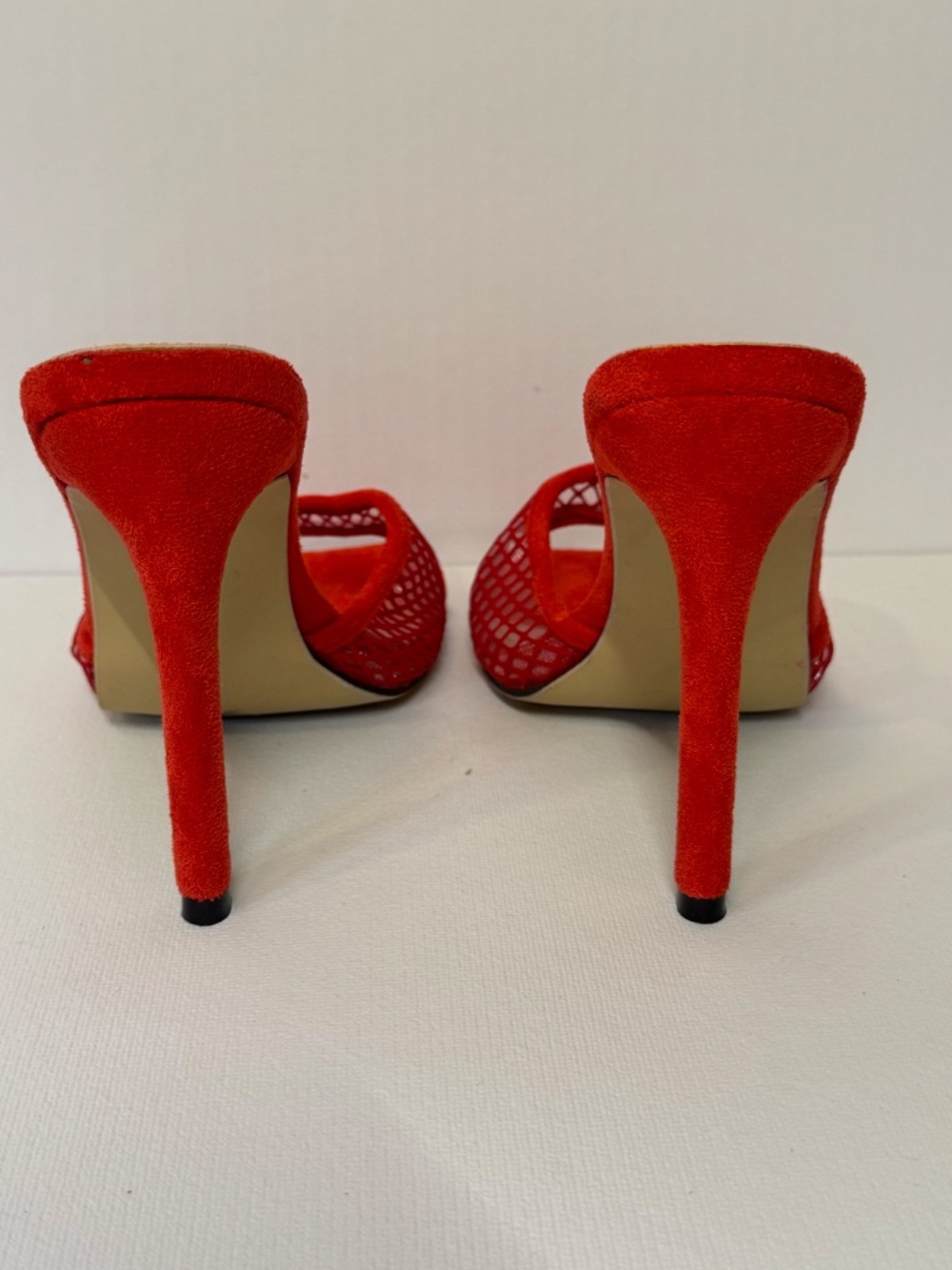 Red Mesh Mule Heels 7.5/8 Open Toe Stiletto Slide Sandals Statement Heels EU38 - Picture 6 of 11